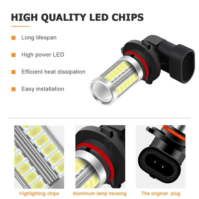 2pcs H8 H11 LED Bulbs HB4 9006 HB3 9005 H16 JP H9 Fog Lights Driving 5730 33SMD Tail Lamp Car Light parking 12V Auto 6000K White - Korvel