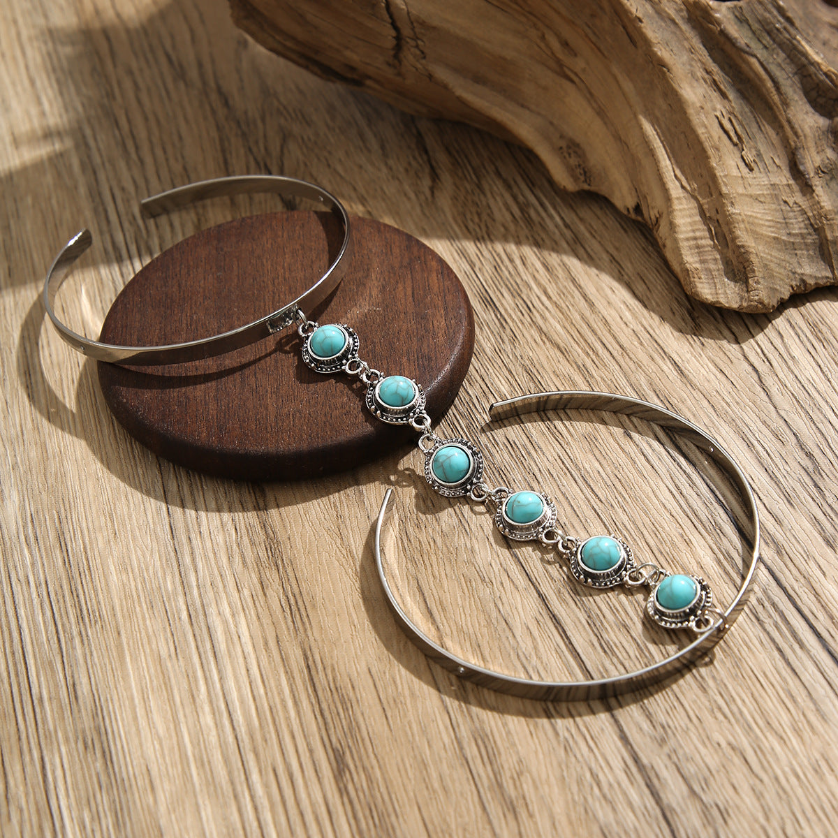 Bohemian style geometric metal arm ring Leg Chain minimalist imitation turquoise arm chain - Korvel