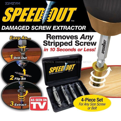 4pc/set Speed Out Core Drill bit Damaged Screw Extractor Remover Drill For Removing Any stripped screw (phillips, Flat, Hex) - Korvel
