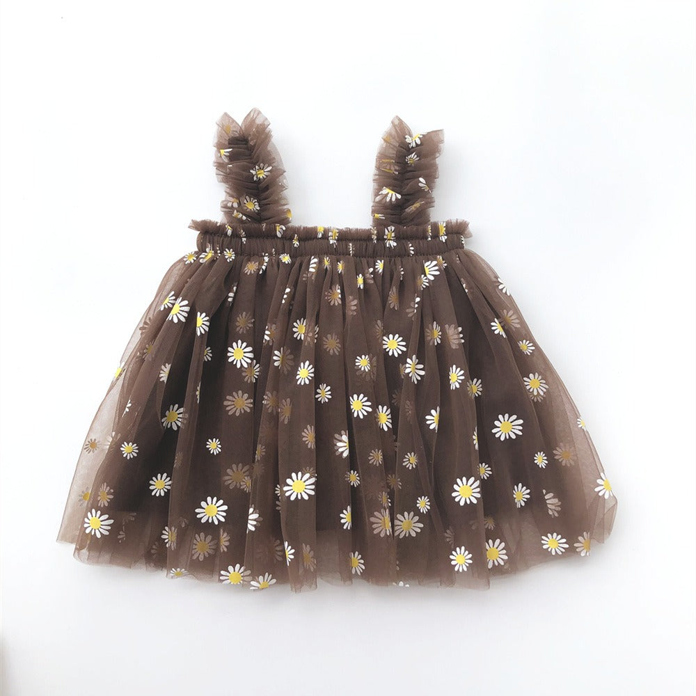 Robe à bretelles en mesh brodé pour filles