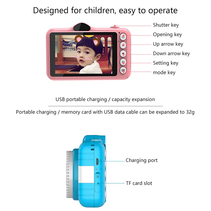 Child Camera Digital Camera 3.5 inch Cute Cartoon Camera Toys Children Birthday Gift 12MP 1080P Photo Video Camera For Kids - Korvel