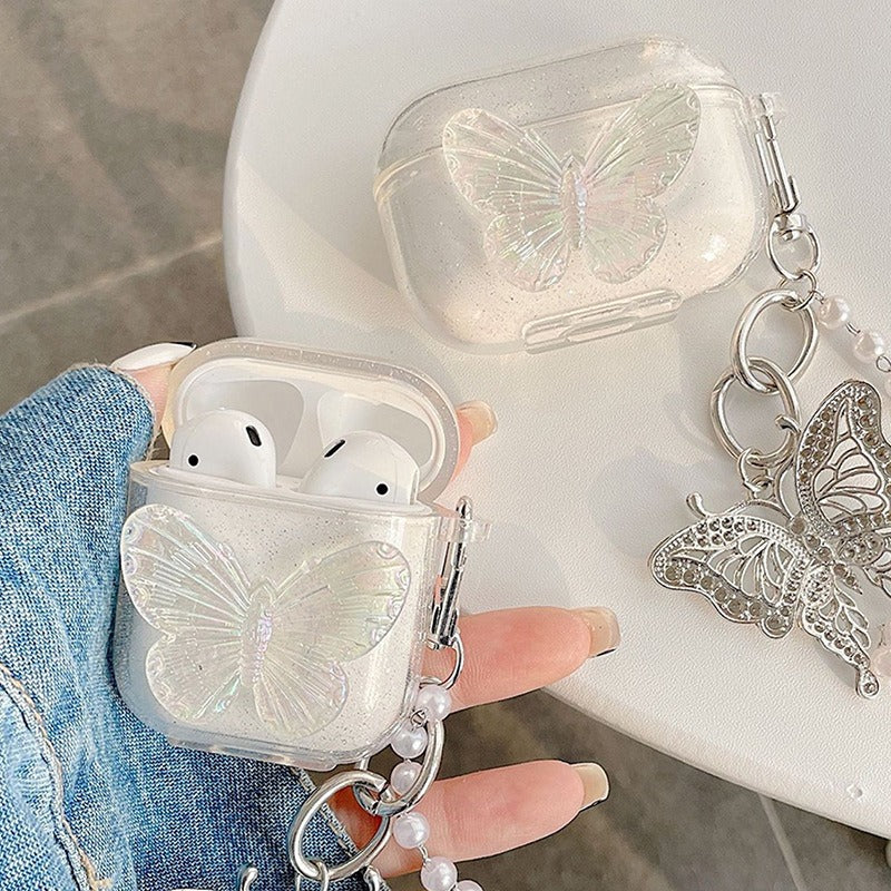 Creative Flash Pink Stereo Butterfly Chain Earphone Case Suitable for AirPods Generation 1/2 Anti Drop Pro2 Generation 3 - Korvel