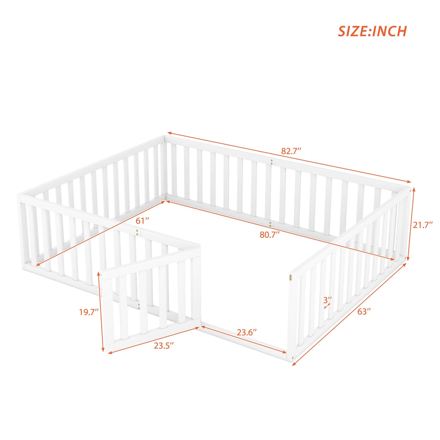 Queen Size Wood Floor Bed Frame with Fence and Door White(OLD SKU:WF289663AAK) - Korvel