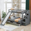 Lit superposé jumeau sur grand lit avec rangement et toboggan - Gris