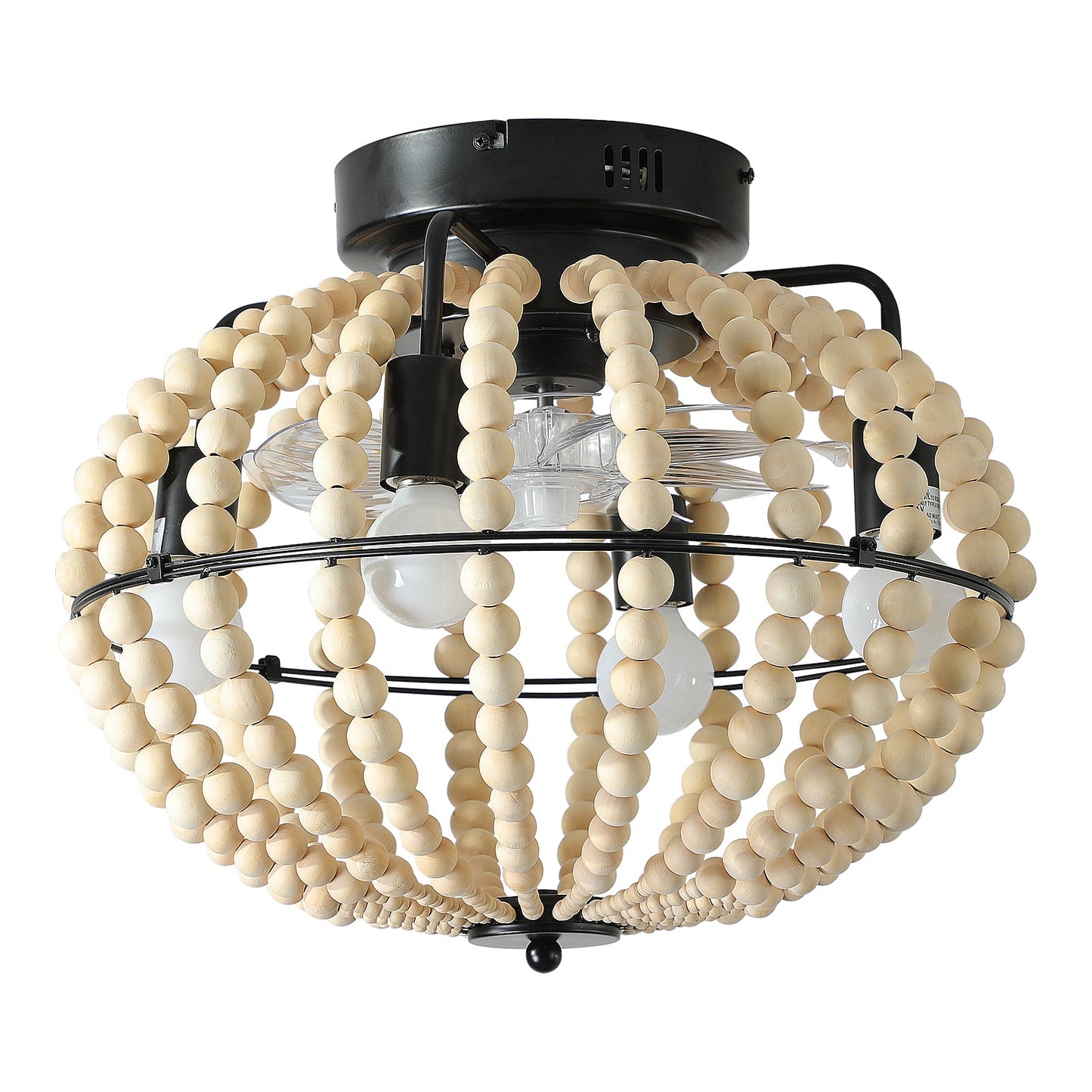 Beaded Fan lamp Wood Beaded Chandelier Oak White - Korvel