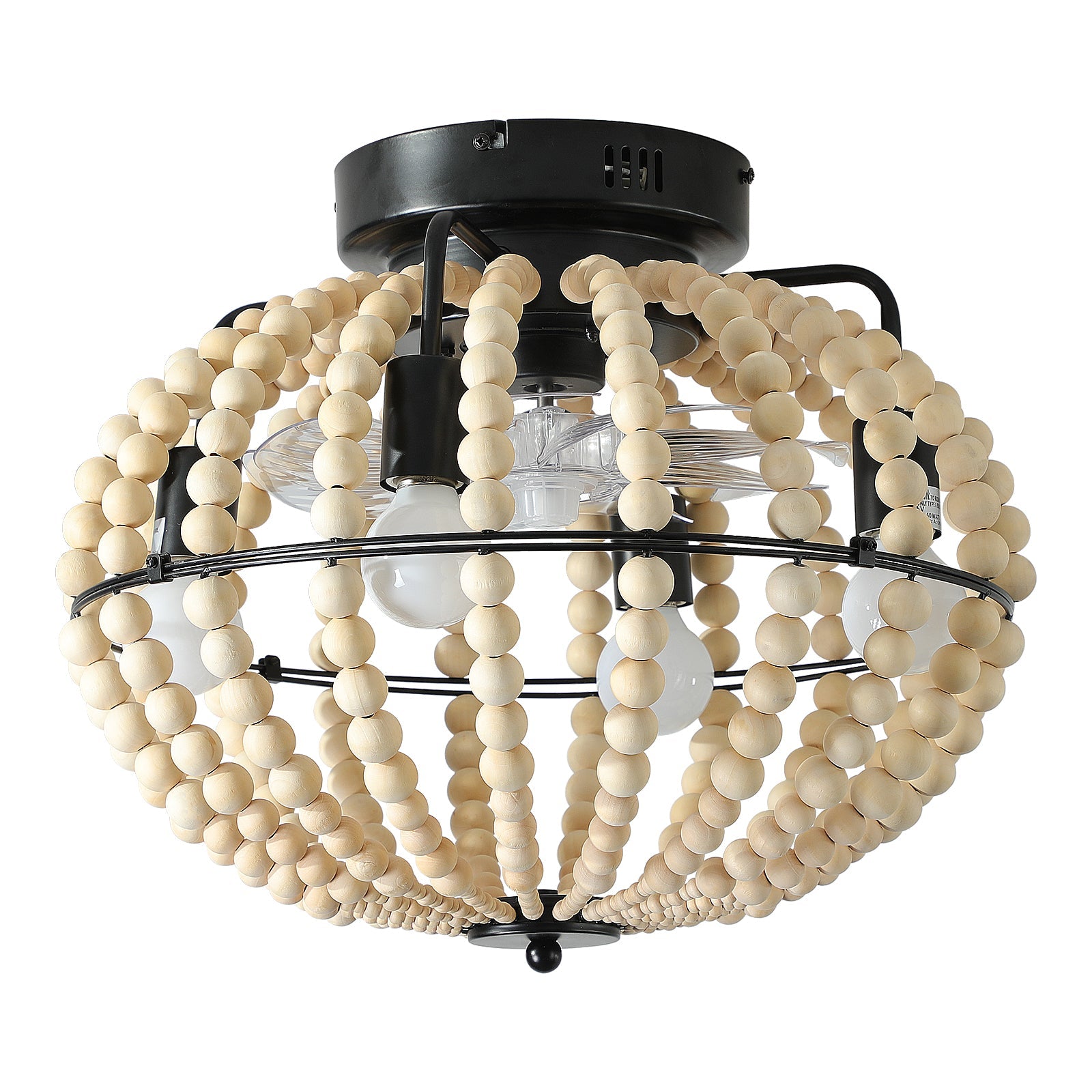 Beaded Fan lamp Wood Beaded Chandelier Oak White - Korvel