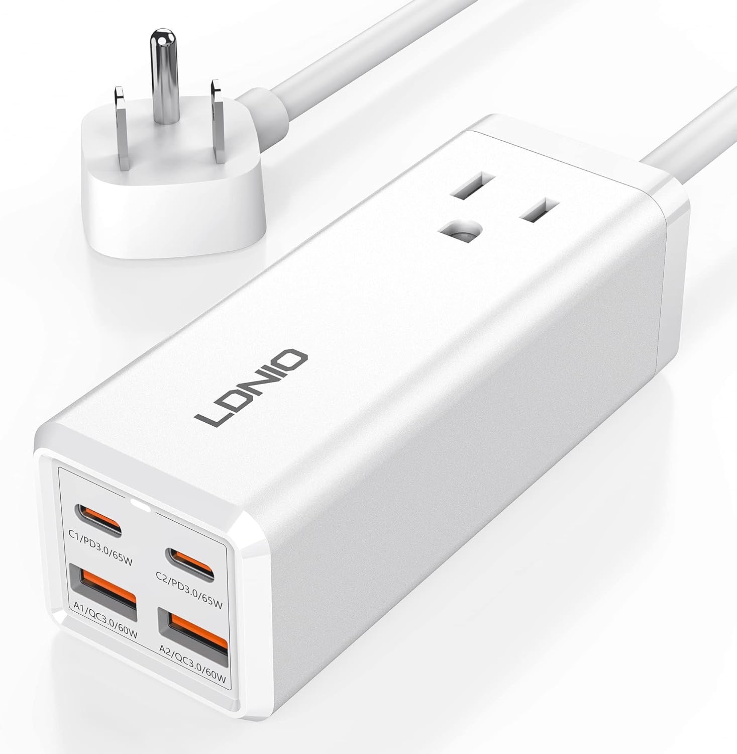 USB C Charger, MANTO 65W 5-in-1 GaN USB Charging Station, Super Fast Charger with 2 USB C Ports, 2 USB Ports and 1 Outlet - Korvel