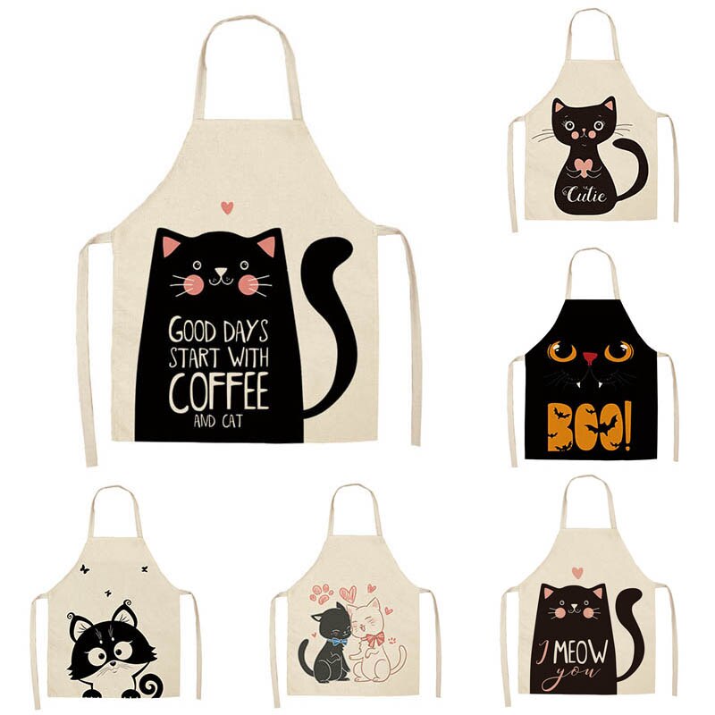 1Pcs Cotton and linen creative European and American cartoon cute cat apron - Korvel