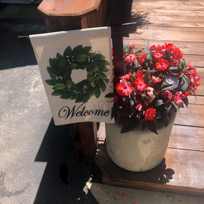 Spring Summer Magnolia Leaves Welcome Wreath Garden Flag