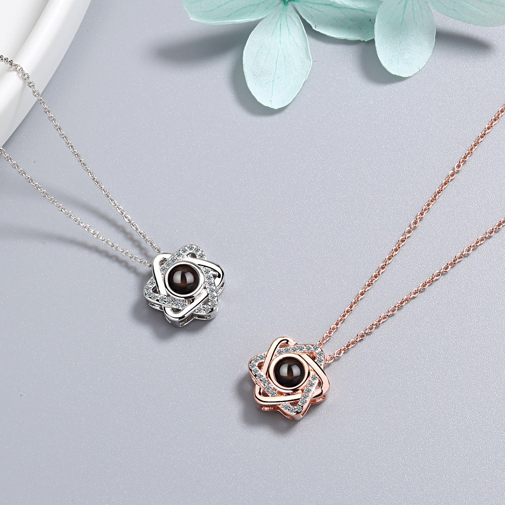 Necklace, female star pendant, 100 language projection, memories of love, short collarbone chain - Korvel