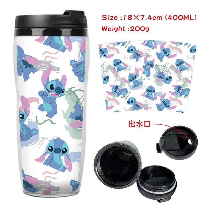 Stitch Stitch animation peripheral double-layer insulated plastic cup two-dimensional cartoon tea cup cold water kettle water cup - Korvel