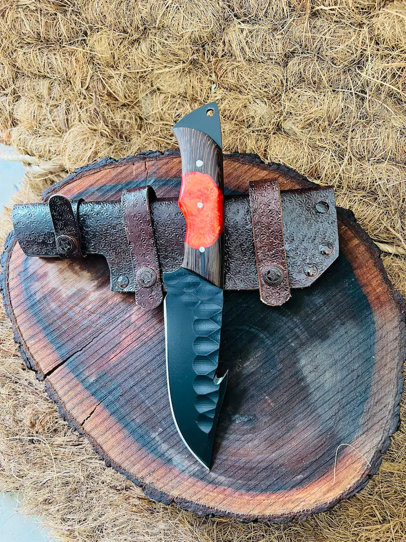 Precision Hunting Skinning Knife – 10" J2 Steel Blade with Artisan Wangi/Resin Handle & Leather Sheath - Korvel