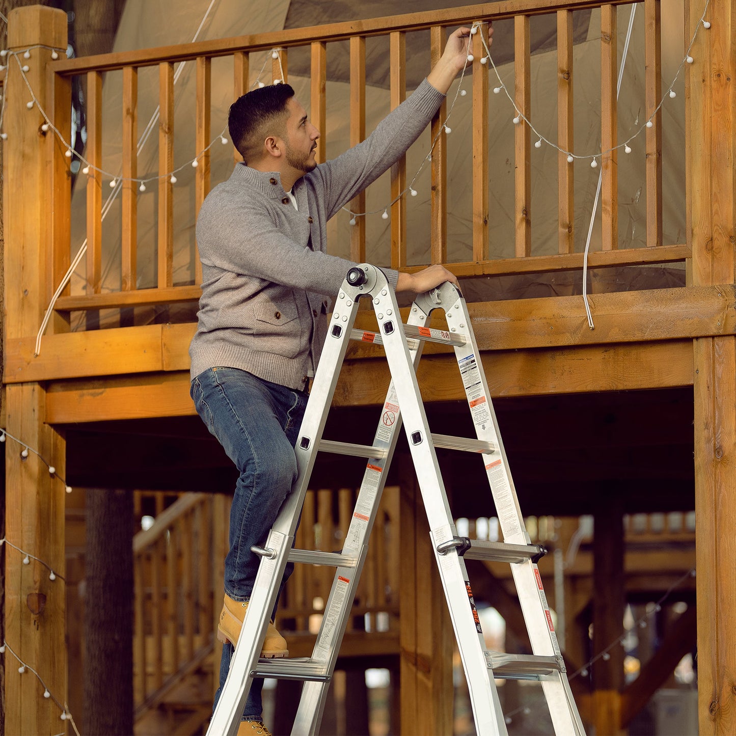 17ft Multi-Position Foldable Aluminum Ladder, A-Frame and Straight Ladder, ANSI 250lbs - Korvel