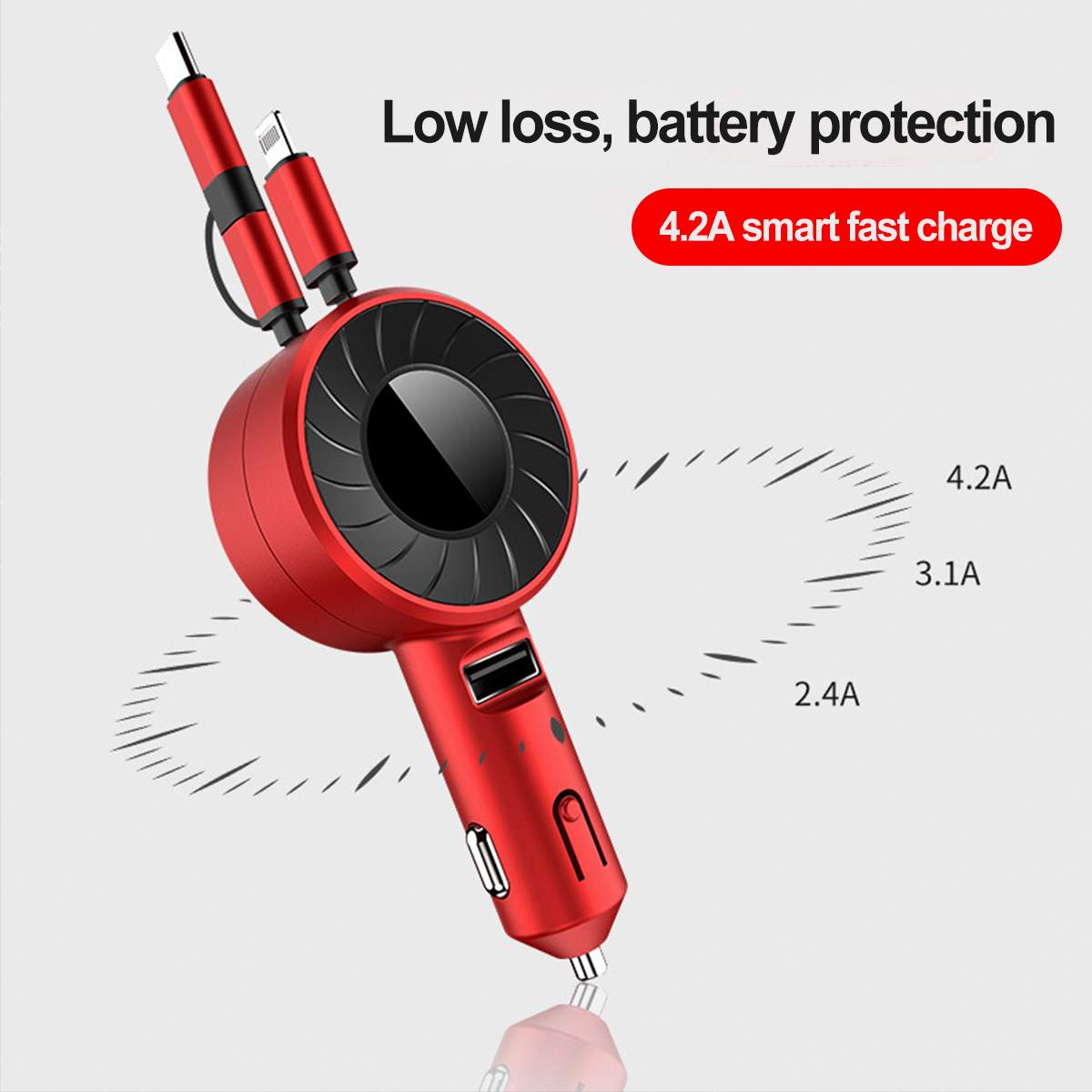3-IN-1 Retractable Car Charger for iOS/Android/Type-C Devices