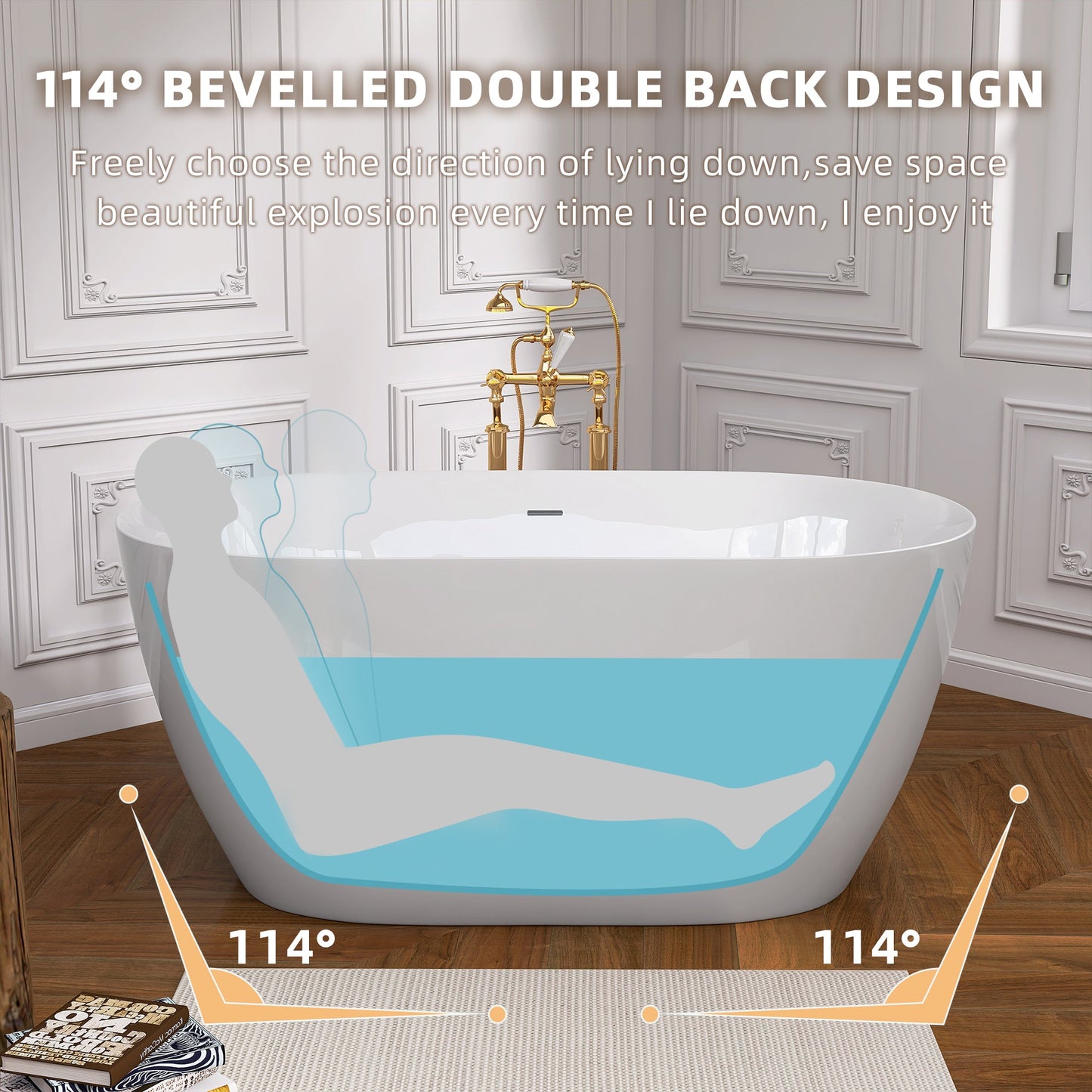 51 Inch Acrylic Freestanding Bathtub Contemporary Soaking White Tub with Overflow and Pop-up Drain Glossy White - Korvel