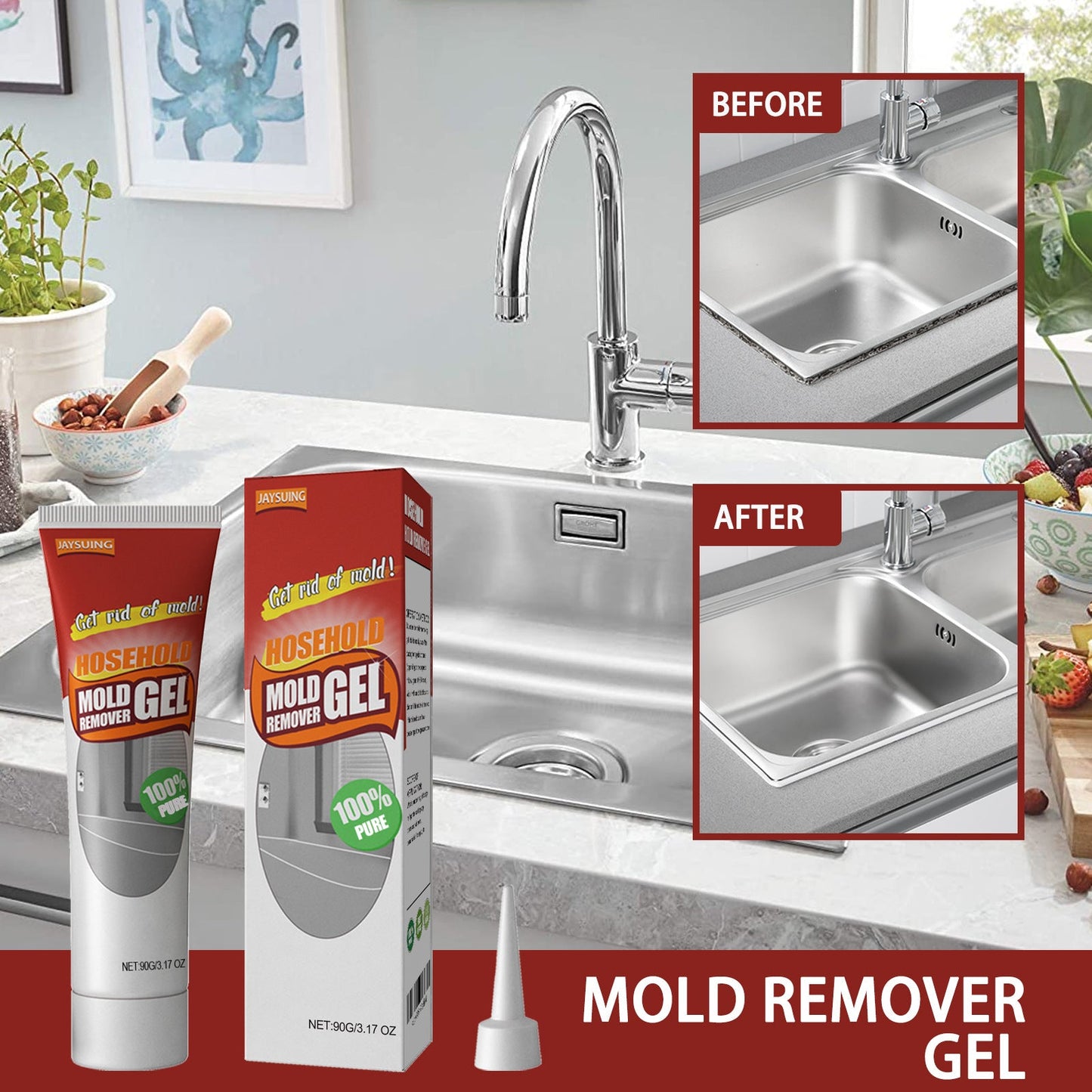 Wall Mold Removal Gel, Wall Wall Bathroom Kitchen White Mold Removal Gel - Korvel