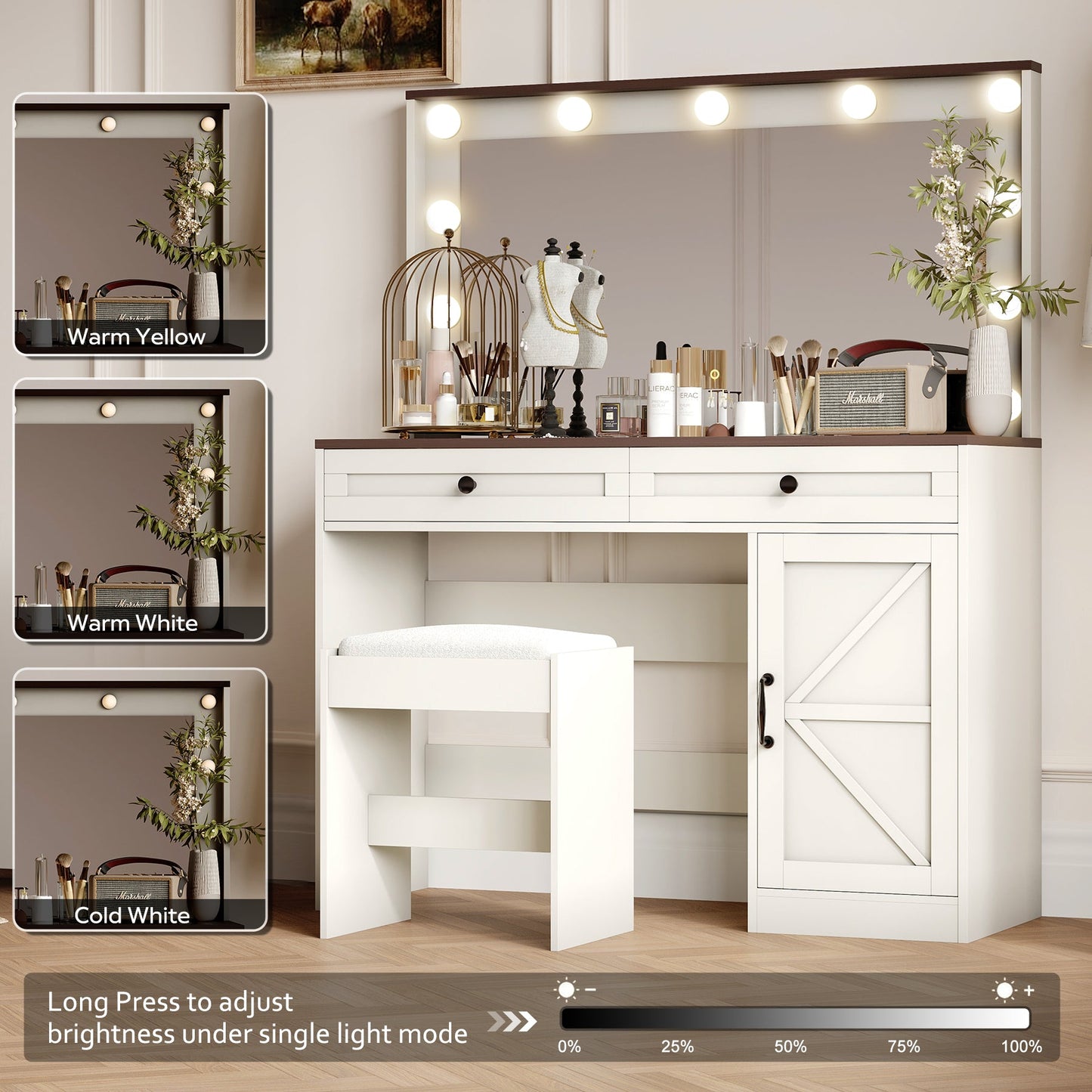 Elegant Makeup Vanity Desk in White
