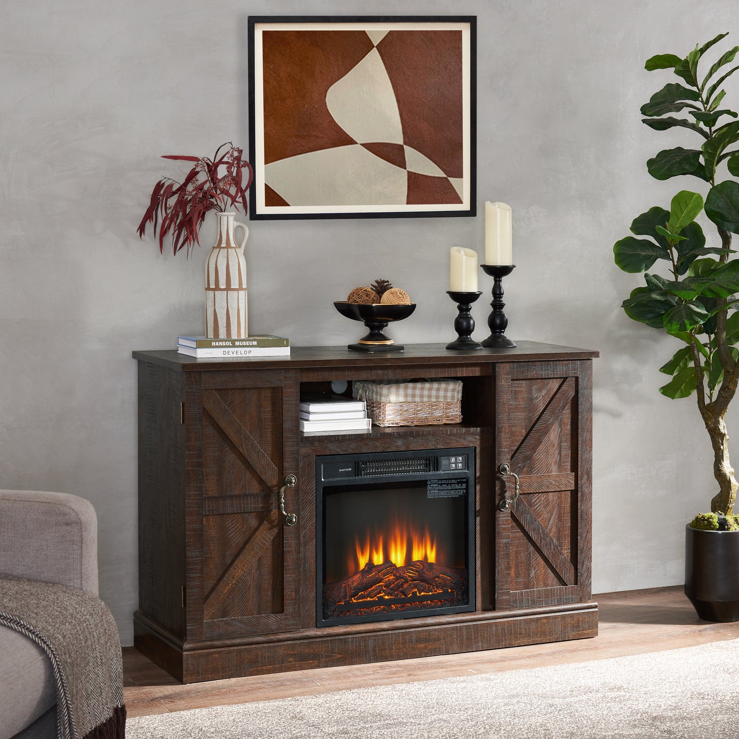 Farmhouse Classic Media TV Stand with Electric Fireplace