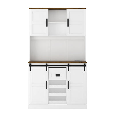 Farmhouse Bar Cabinet with Sliding Barn Door - White