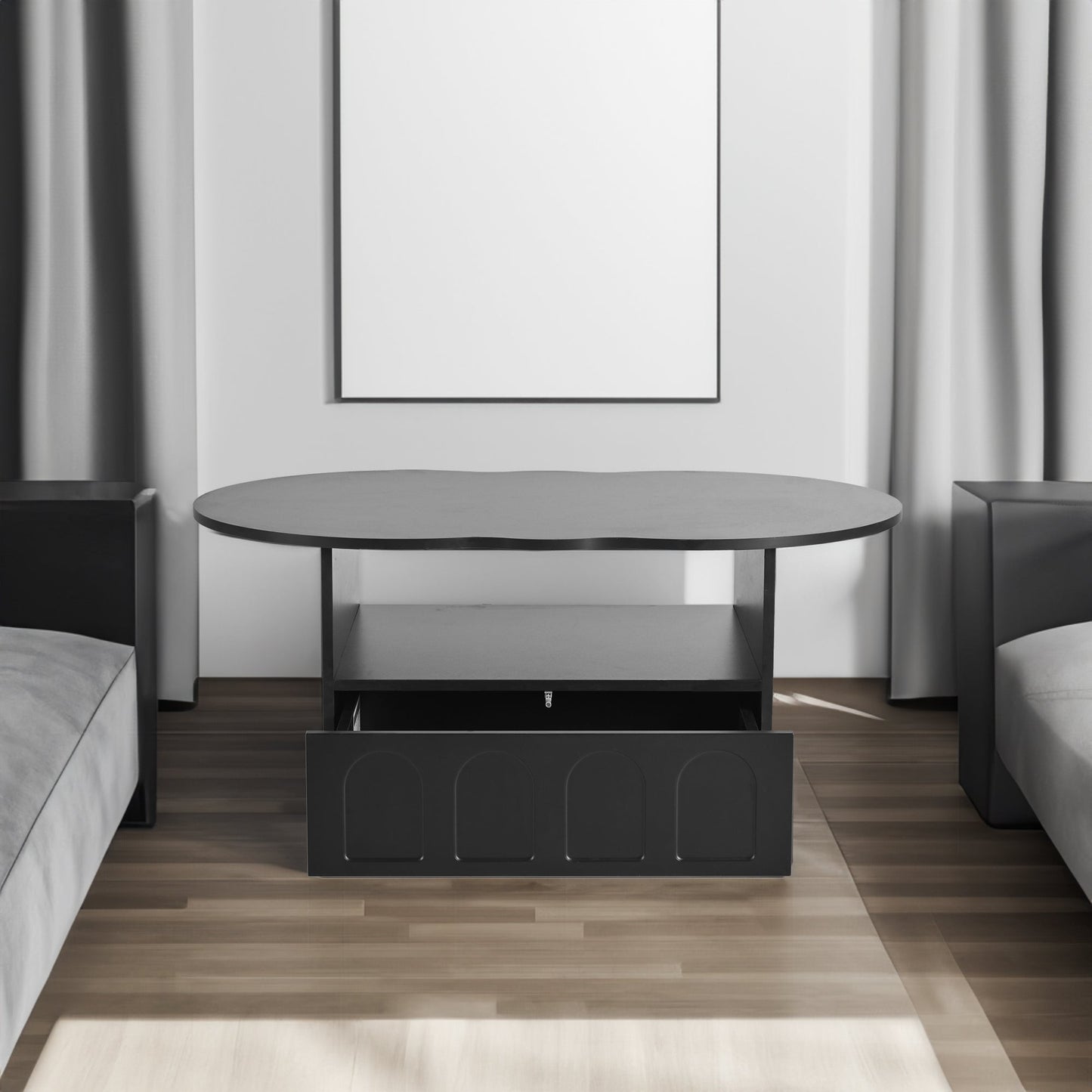 ON-TRANS flexible cream style coffee table with 2 brake wheels, drawers, large storage space,black, 39.37 '' x 23.6 '' - Korvel