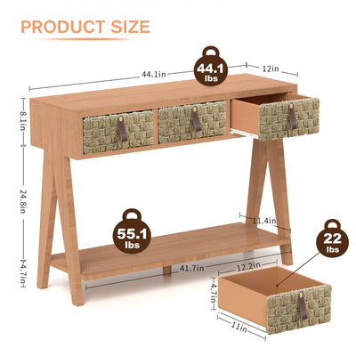 Medieval modern console table with entrance storage space, multifunctional entrance table with 3 drawers, open storage rack - Korvel