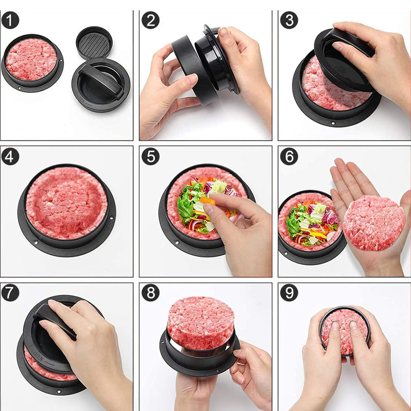 Gadget de cuisine manuel 3 en 1 : Presse à galettes, hamburgers et boulettes de viande
