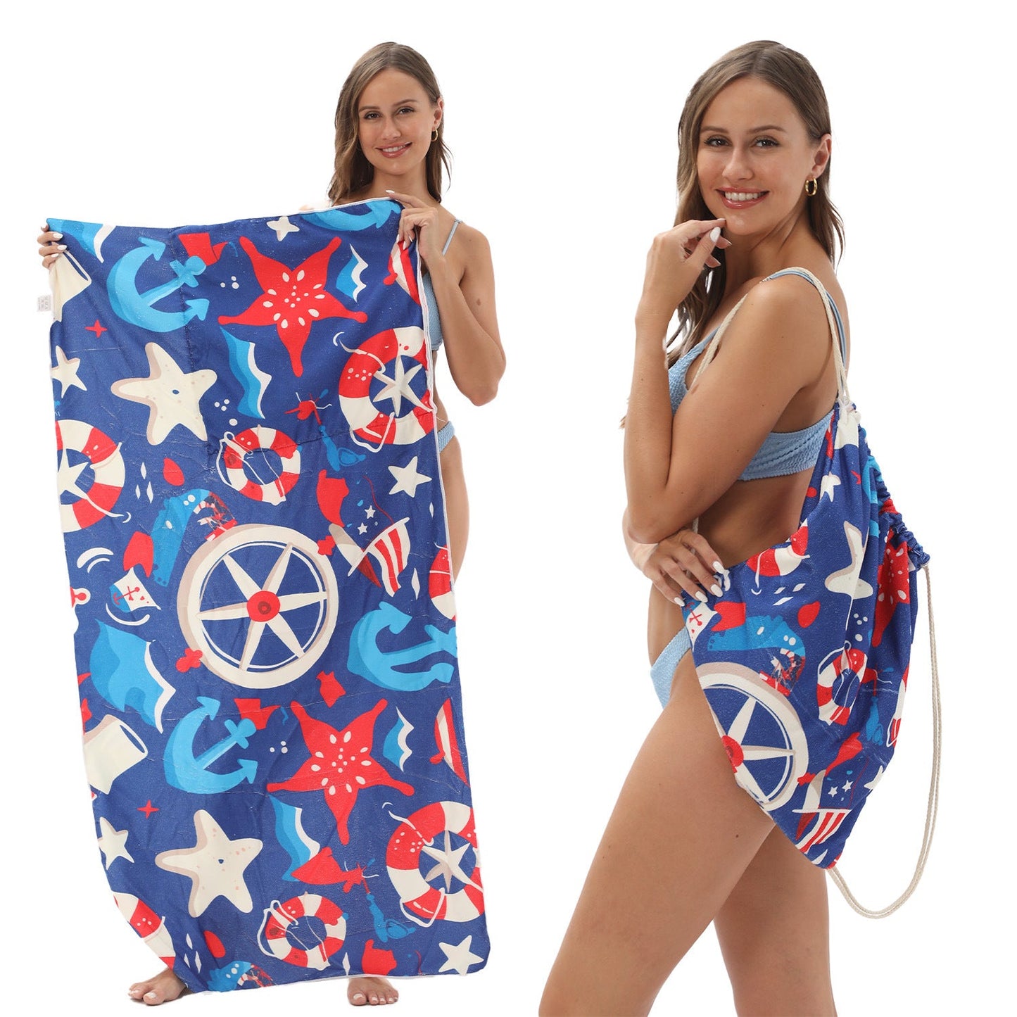 Two-in-One Foldable Beach Towel with Storage Bag