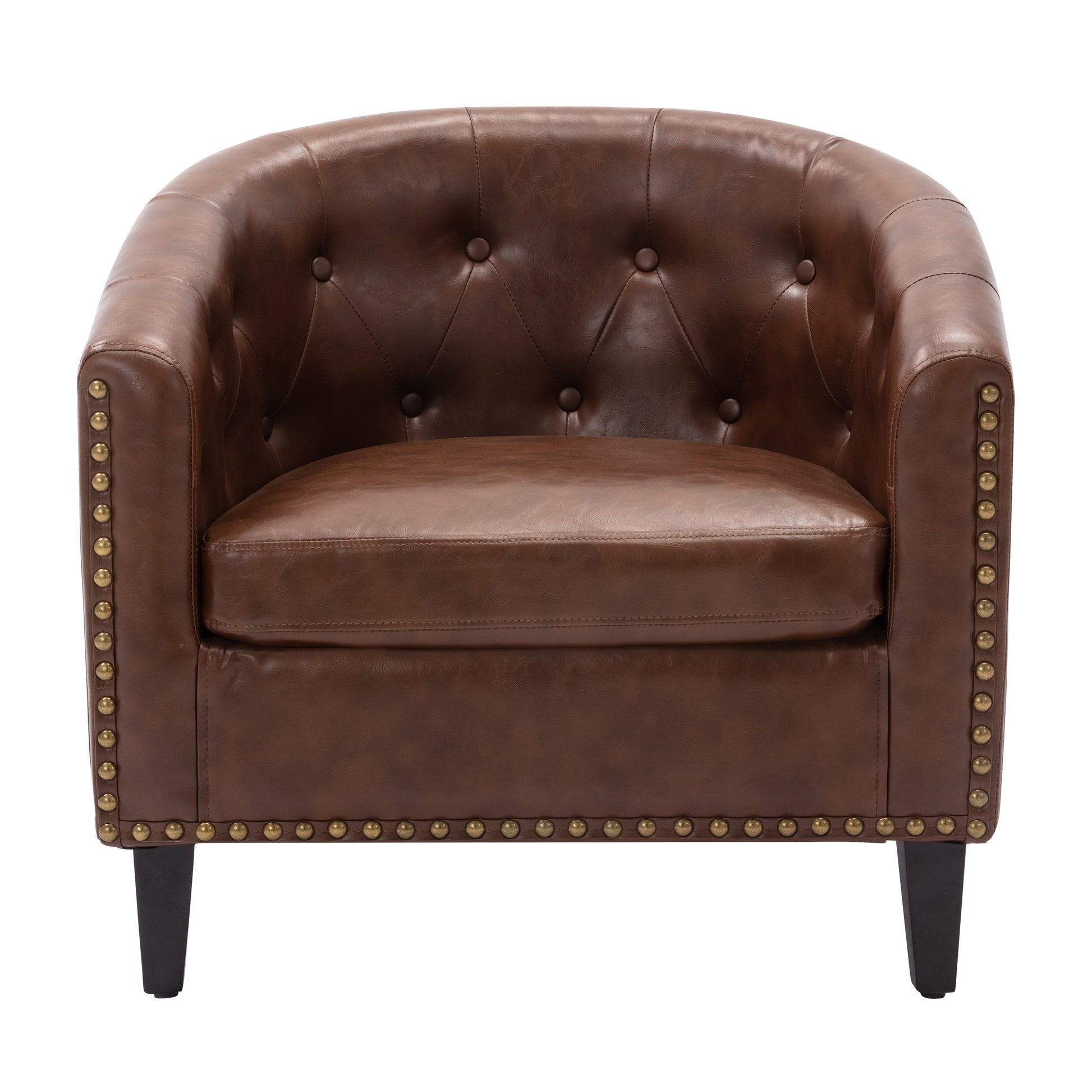 PU Leather Tufted Barrel ChairTub Chair for Living Room Bedroom Club Chairs - Korvel