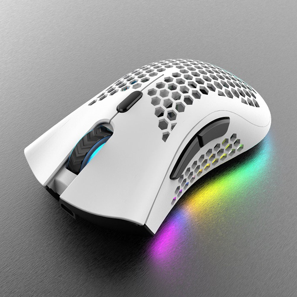 2.4GHz Wireless Gaming Mouse 7 Button 1600 DPI Adjustable RGB Backlit Rechargeable Mouse Lightweight Honeycomb Shell Gamer Mice - Korvel