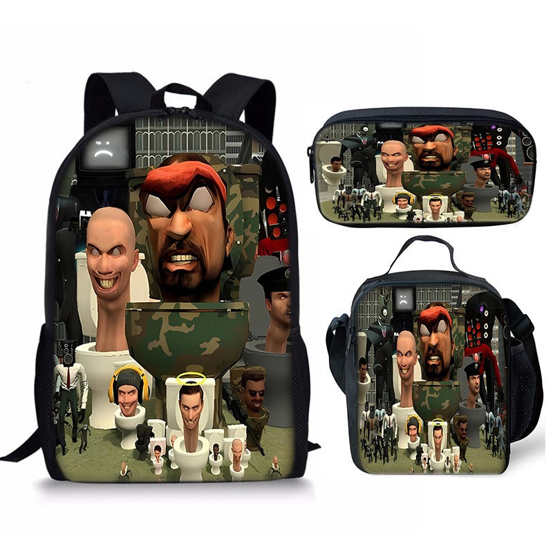 Conjunto de mochila Skibidi Toilet Man de 3 piezas para la escuela