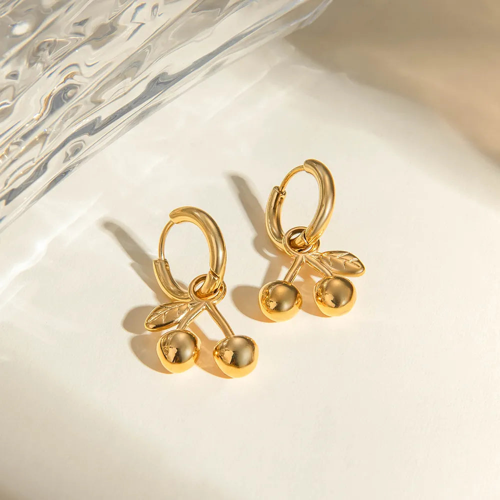 Stainless Steel Cherry Drop Earrings - Korvel