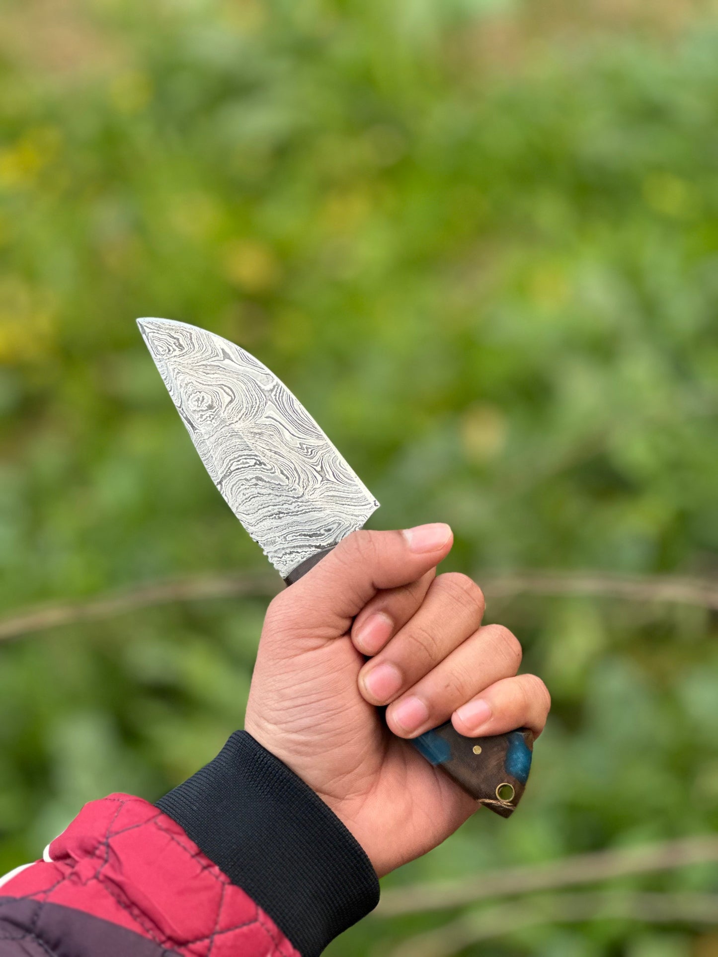 10" Artisan Damascus Steel Gutting Knife with Rosewood or Resin Handle & Leather Sheath - Korvel