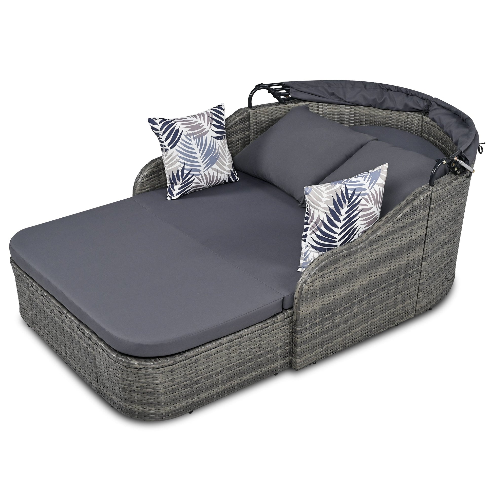 GO 79.9" Outdoor Sunbed with Adjustable Canopy, Double lounge, PE Rattan Daybed, Gray Wicker And Cushion - Korvel