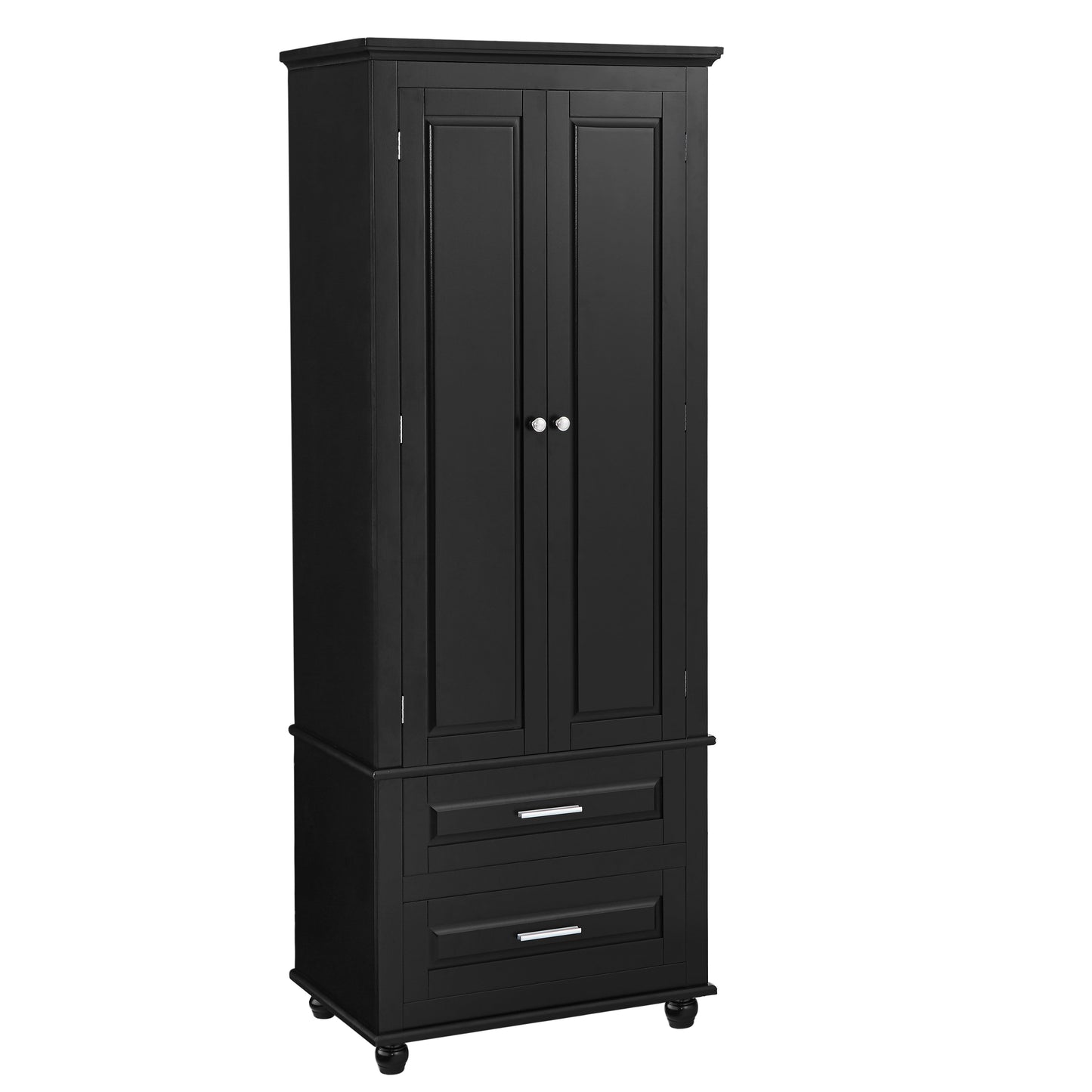 Tall Storage Cabinet with Two Drawers for Bathroom/Office, Black - Korvel