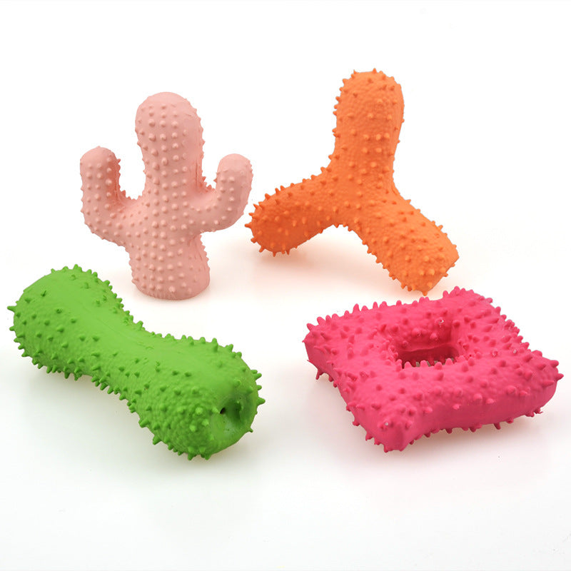 New Pet Latex Toy with Spiked Bone and Four-Corner Square Latex Sound Toy Durable Teeth-Cleaning Dog Toy - Korvel