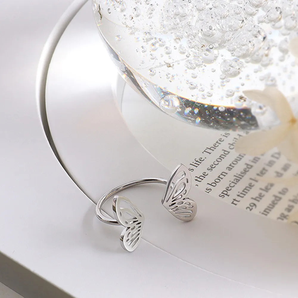 Titanium Steel Butterfly Open Ring - Korvel
