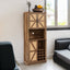 76-Inch Rustic Oak Farmhouse Wine Cabinet with Faux Rattan