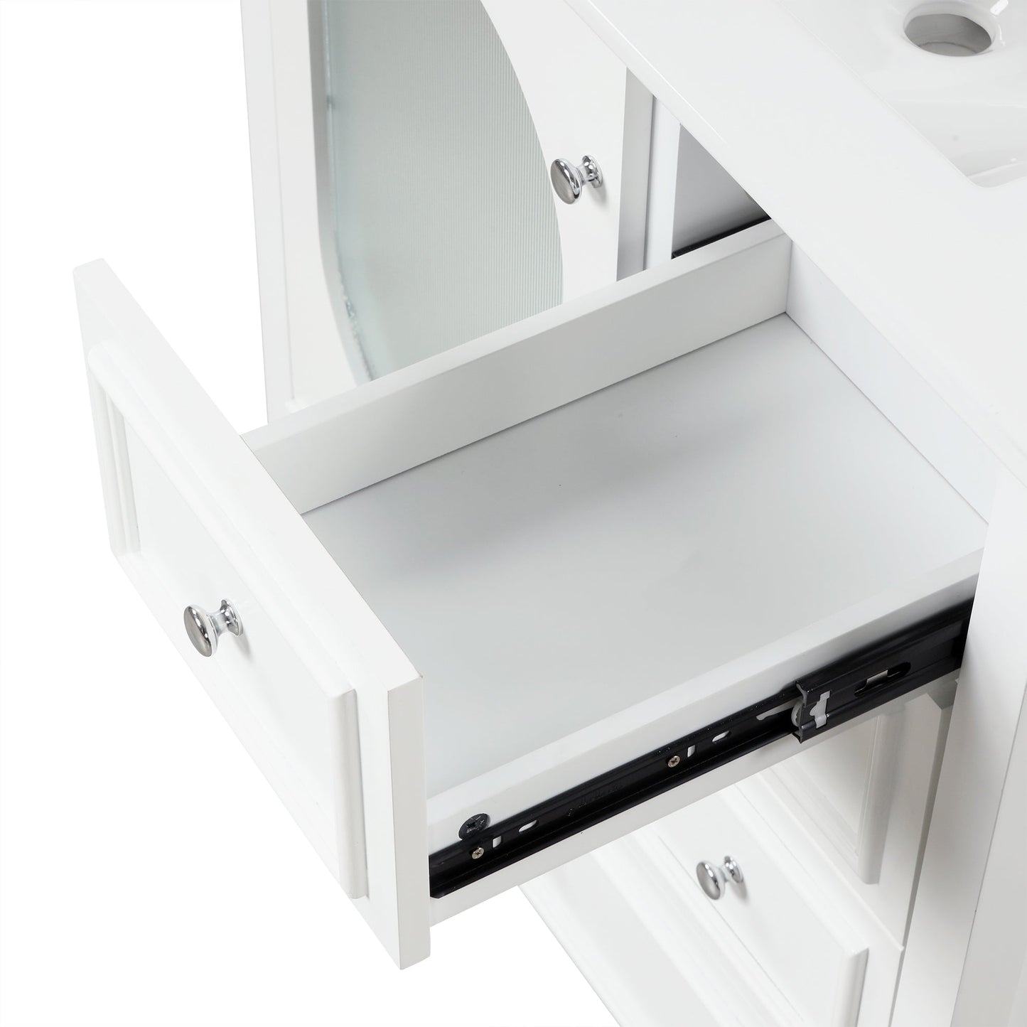 30" Bathroom Vanity with Sink, Bathroom Vanity Cabinet with Three Drawers and Door, Solid Wood and MDF, White - Korvel