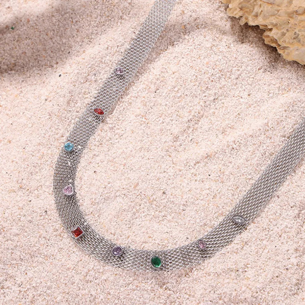 Geometric Colorful Zircon Necklace Titanium Steel PVD Plated Non Fading Jewelry - Korvel