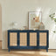 Handcrafted Premium Grain Panels Rattan Sideboard Buffer Cabinet Accent Storage Cabinet With 4 Rattan Doors BLUE - Korvel