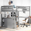 Full Size Loft Bed with Desk and Shelves - Gray