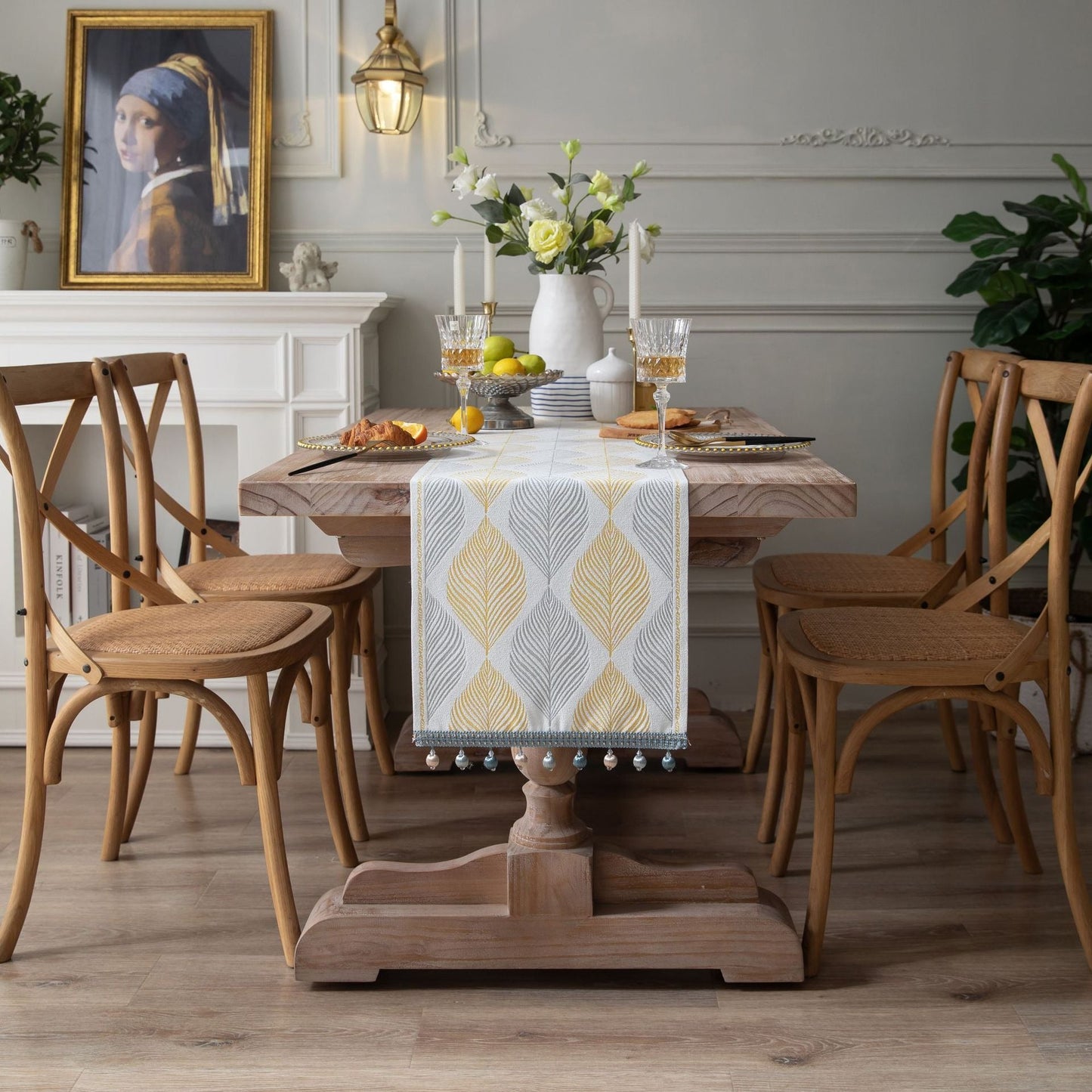 Jacquard table flag small fish green contrasting color dining table fabric holiday coffee table bed flag TV cabinet - Korvel