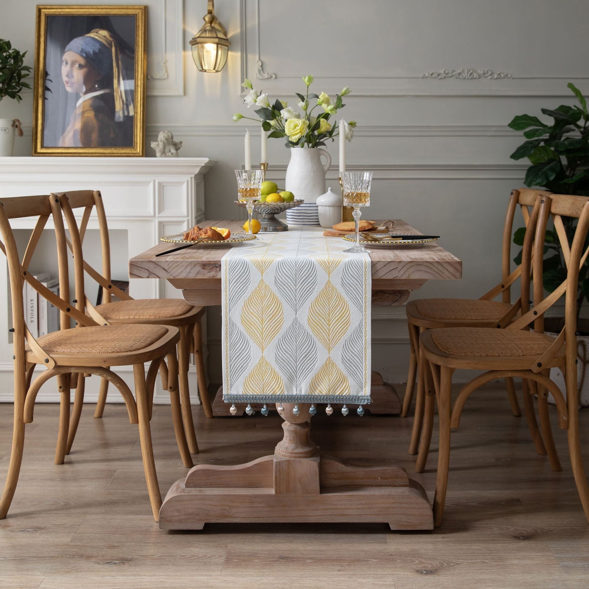 Jacquard table flag small fish green contrasting color dining table fabric holiday coffee table bed flag TV cabinet - Korvel
