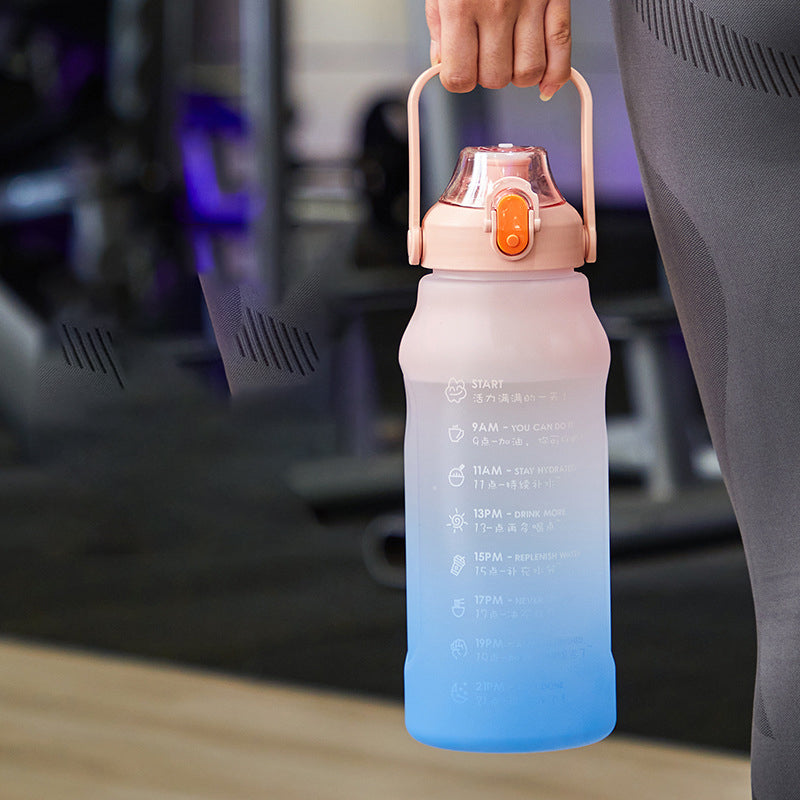 New Frosted Gradient Color Water Bottle Large Capacity Straw Travel Pot Color Sports Water Bottle Outdoor Fitness Cup - Korvel