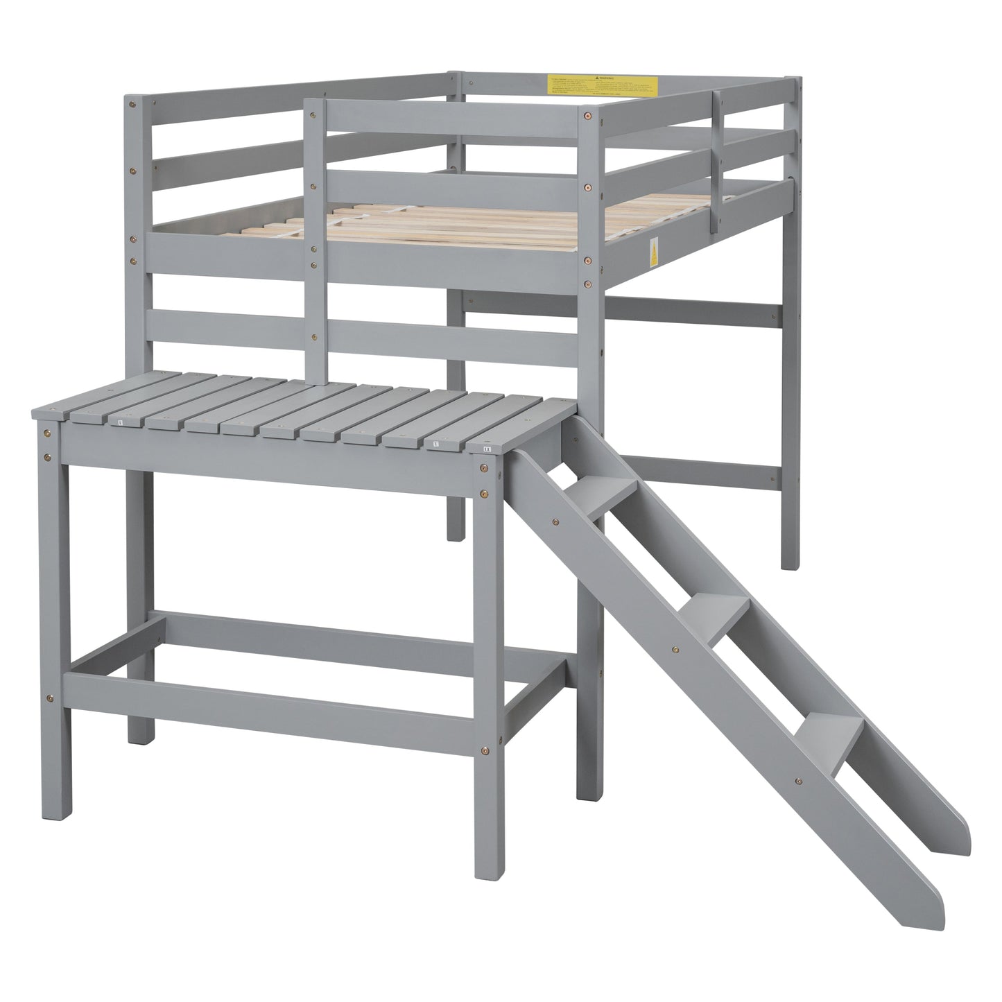 Premium Twin Loft Bed with Platform and Ladder in Grey