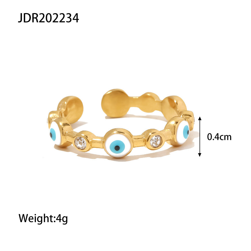 18K gold-plated stainless steel devil eye open ring Fashionable and versatile titanium steel ring for women - Korvel