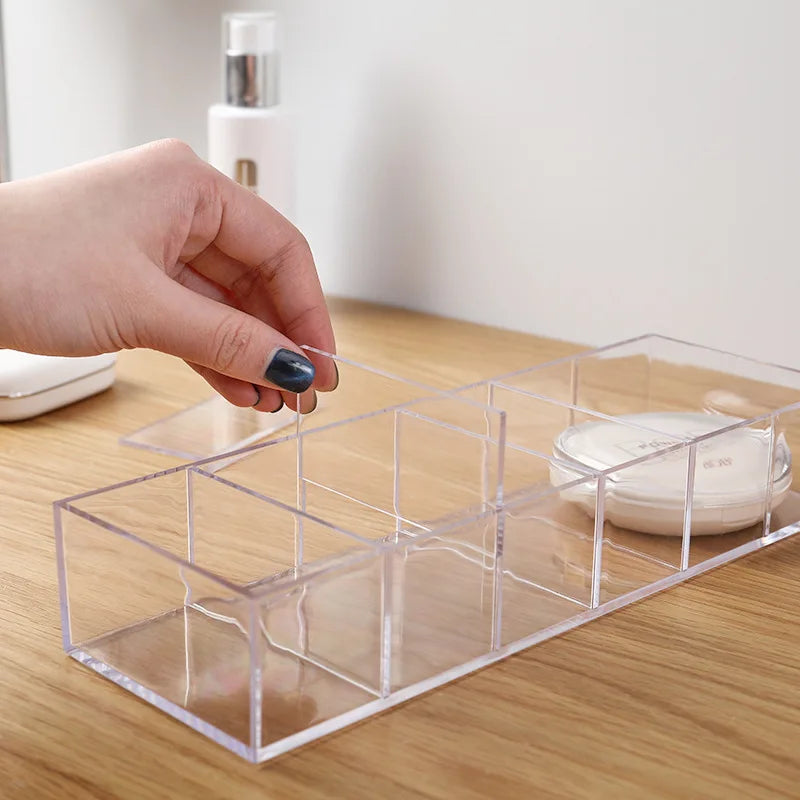 Household Transparent Divided Cosmetic Storage Box Sorting and Detachable Plastic Desktop Storage Box - Korvel
