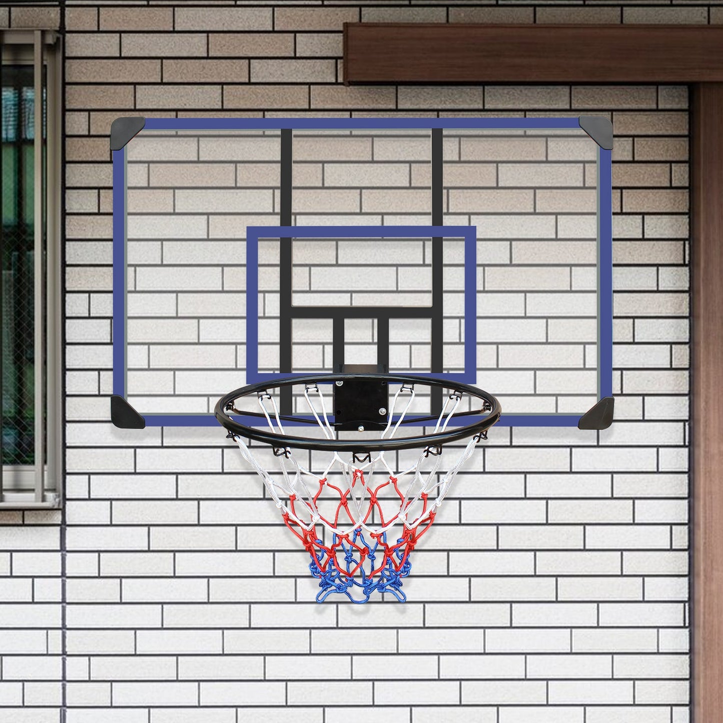 Wall mounted basketball basket, 45 x 29 inch shatterproof back, foldable basketball basket, all-weather mesh fabric - Korvel