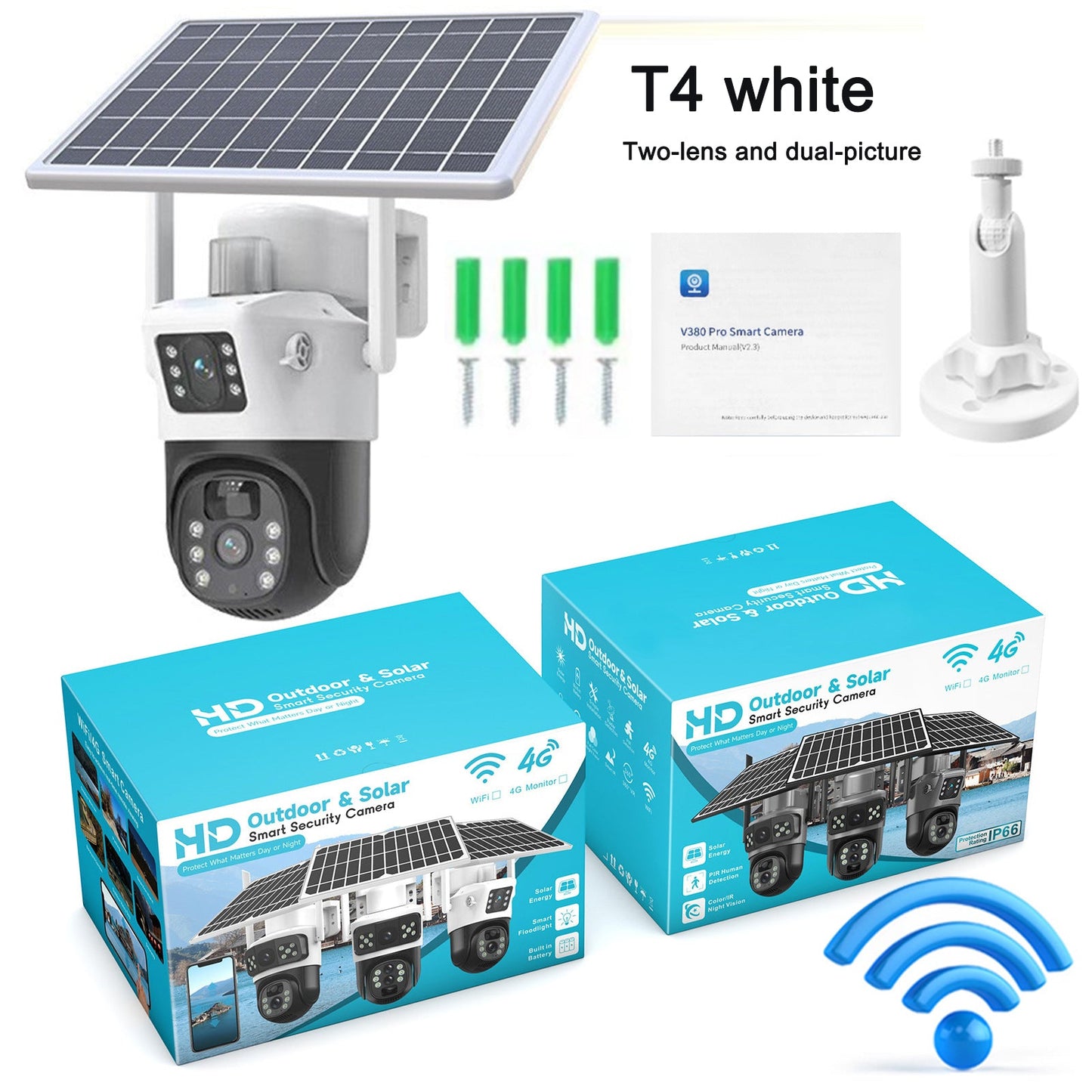 Solar camera WIFI dual-screen gunball 10x zoom low-power battery wireless monitor - Korvel