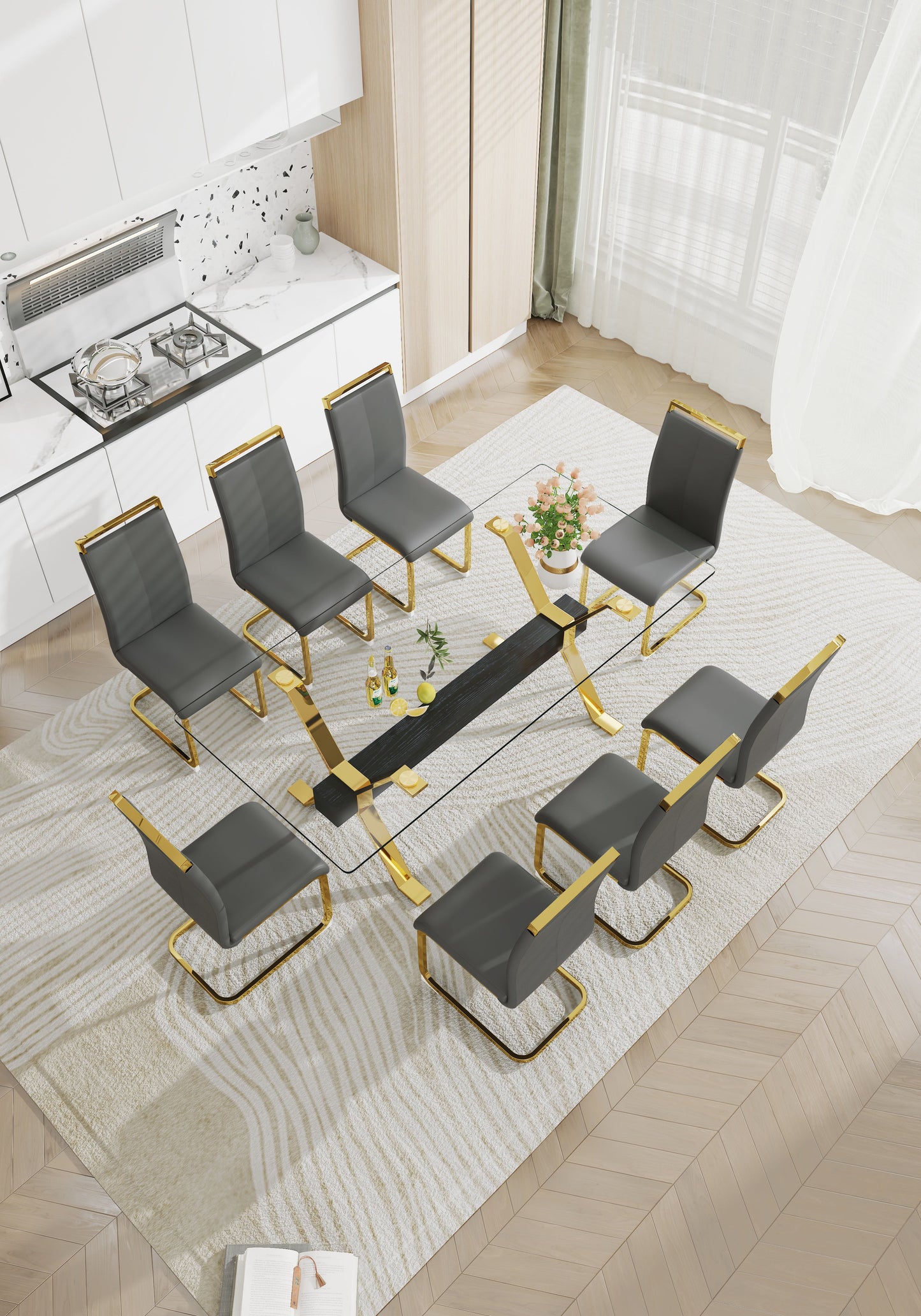 Dining table Modern tempered glass dining table Large modern office desk - Korvel